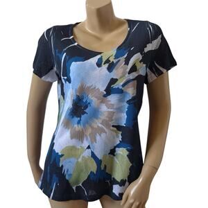 Coldwater Creek Floral Lightweight Short Sleeve Stretch Top Womens Medium 10-12